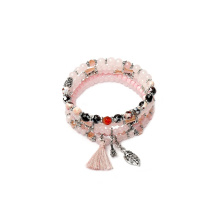 Bracelet de perles de pierres précieuses multi-couches extensibles colorées en cristal rose pour femmes bohèmes